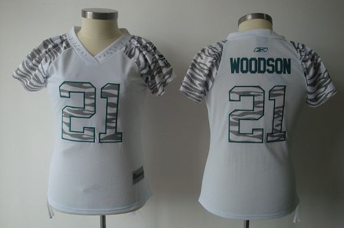 Packers #21 Charles Woodson White Women's Zebra Field Flirt Stitched NFL Jersey - Click Image to Close